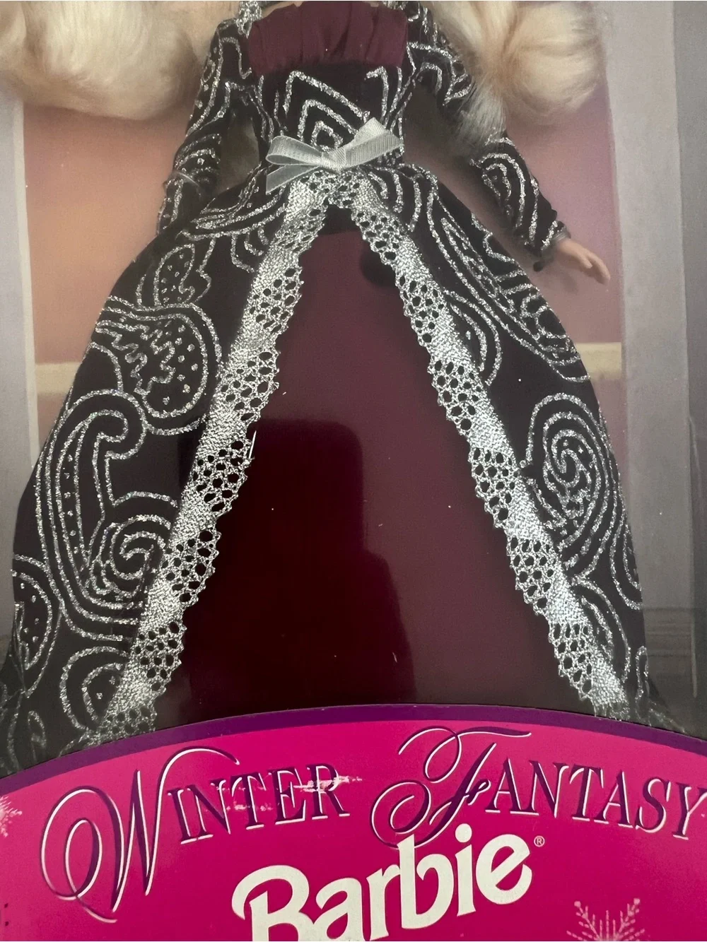 Vintage 1996 Barbie Burgundy and Black Winter Fantasy Gown Collector Doll